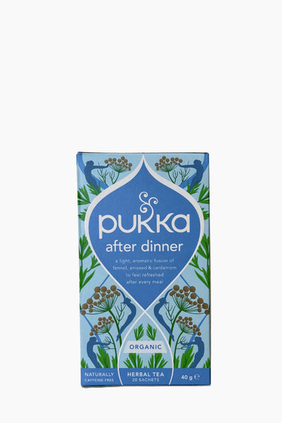 Pukka After Dinner tea box on a white background