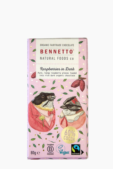 Bennetto Raspberries in Dark Vegan Chocolate