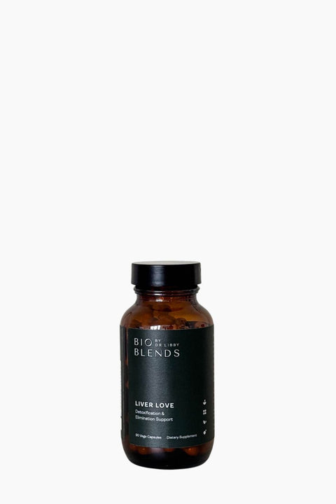 Brown bottle with black cap and label Liver Supplement Dr Libby