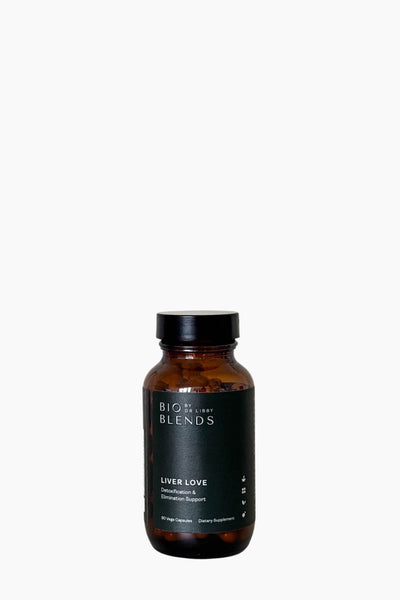 Brown bottle with black cap and label Liver Supplement Dr Libby