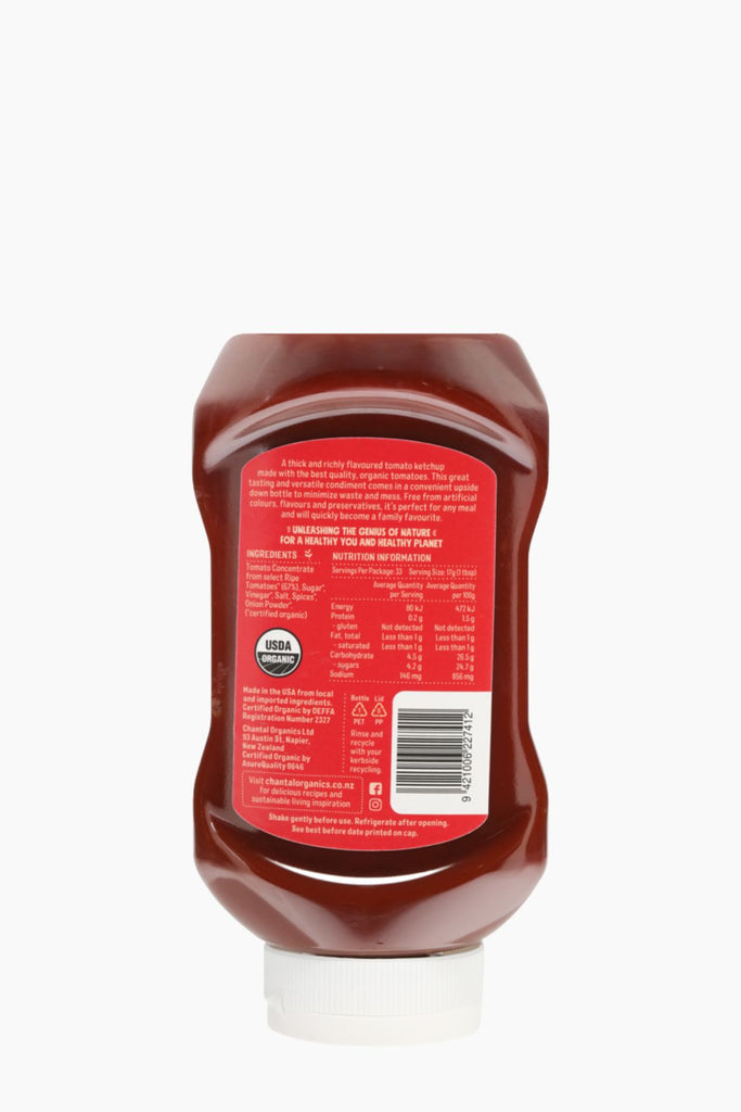 Ketchup bottle with label on a white background