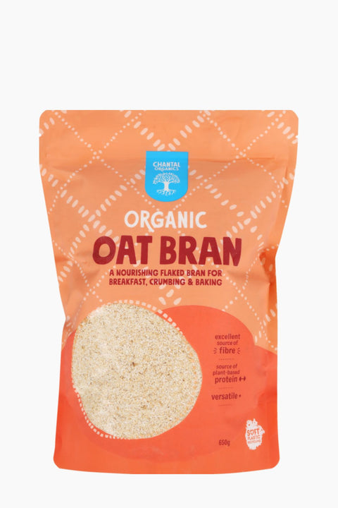 Package of organic oat bran with a white background