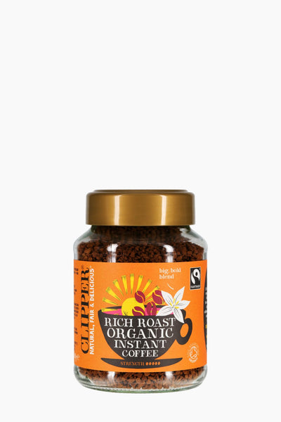 Jar of Rich Roast Organic Instant Coffee on a white background