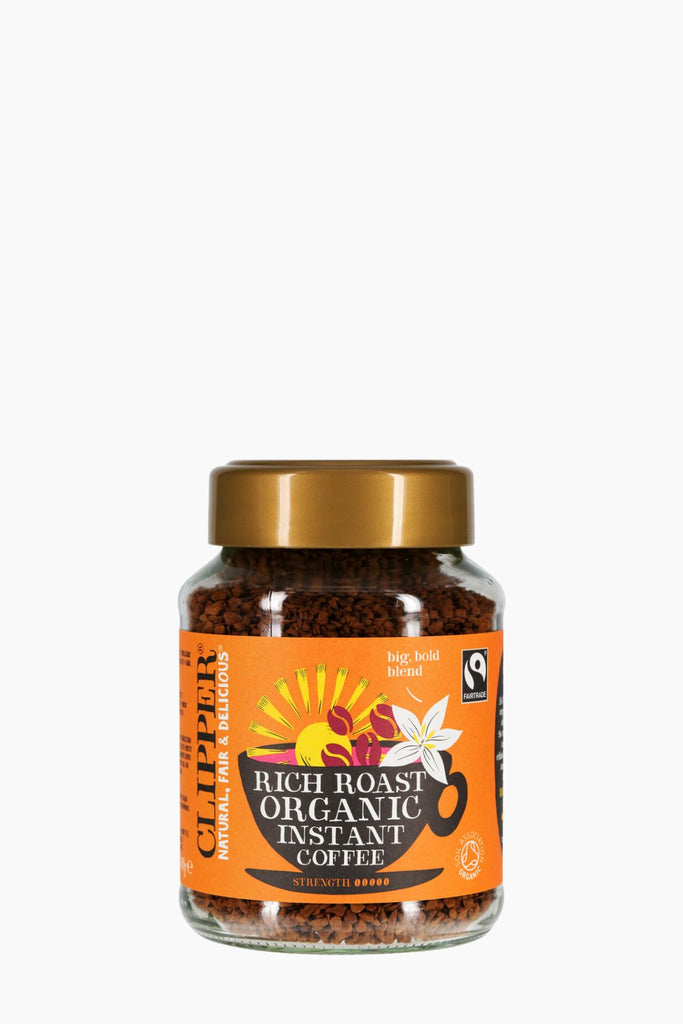 Jar of Rich Roast Organic Instant Coffee on a white background