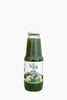 A bottle of Complete health Organic Cucumber Juice with a label showing an illustration of cucumbers and the brand name.
