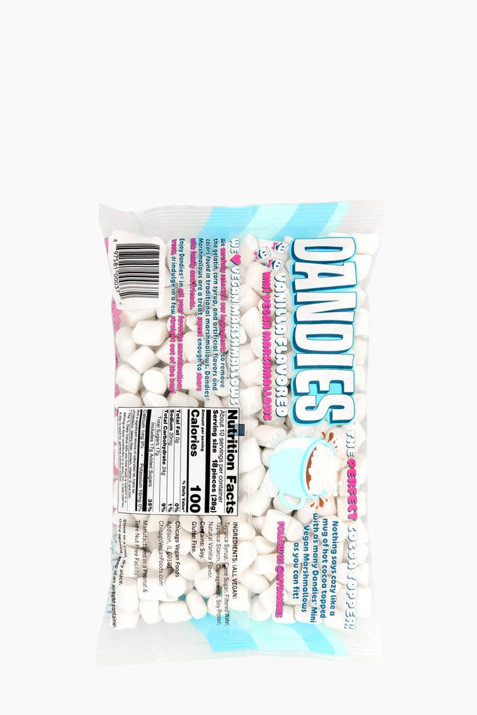 Packaged Dandies Mini Marshmallows with visible brand name on a white background