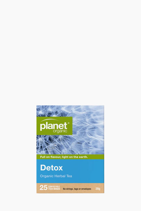 Planet Organic Detox Organic Herbal Tea package on a white background