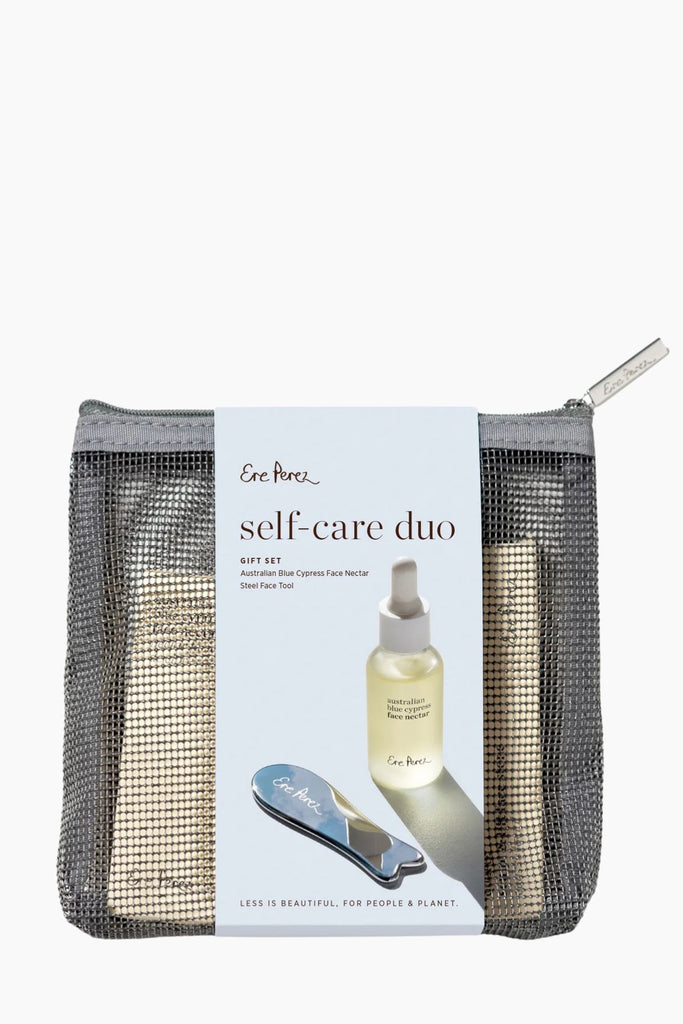 Ere Perez self-care duo set with mesh bag on a white background