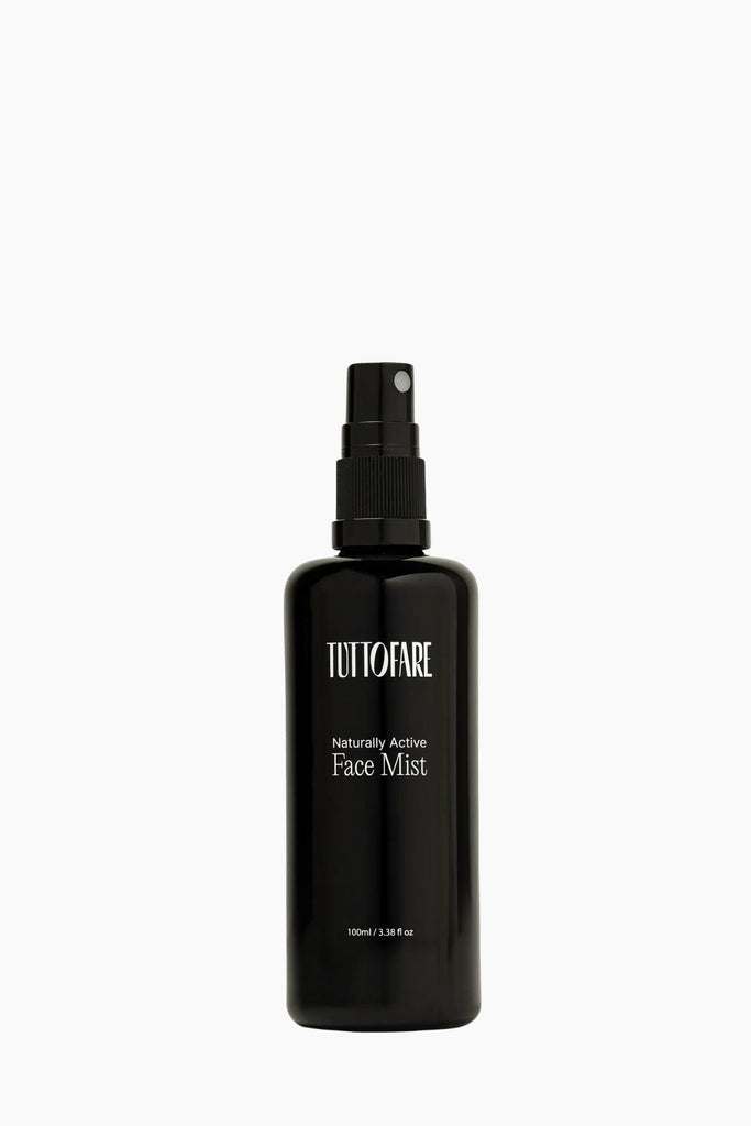 Black face mist bottle with 'Tutofare' branding on a white background