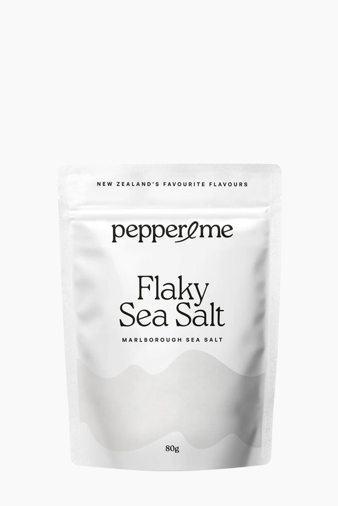 Pepperme flaky sea salt packaging on a white background