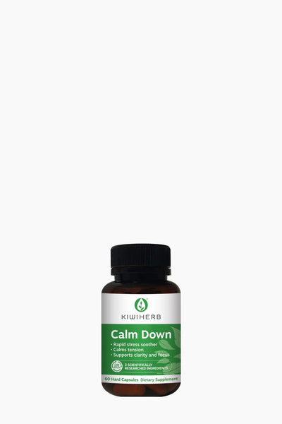 KiwiHerbs Calm Down supplement bottle on a white background