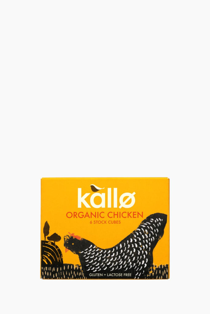 Kallo organic chicken stock cubes packaging on a white background