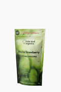 Green package of Matcha Strawberry Macaroons by Little Bird Organics on a white background