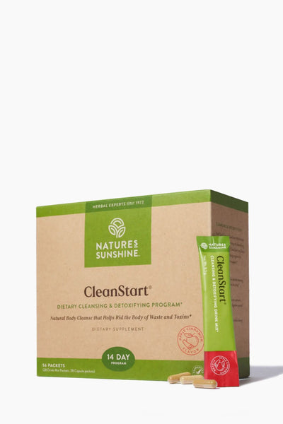 Natures Sunshine CleanStart dietary supplement package on a white background