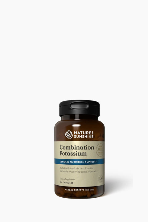 Nature's Sunshine Combination Potassium supplement bottle on a white background