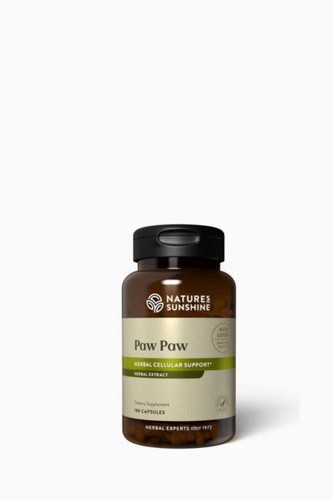 Nature's Sunshine Paw Paw supplement bottle on a white background
