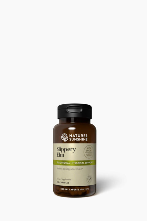 Nature's Sunshine Slippery Elm supplement bottle on a white background