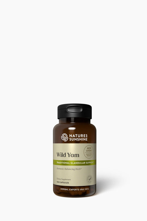Nature's Sunshine Wild Yam supplement bottle on a white background