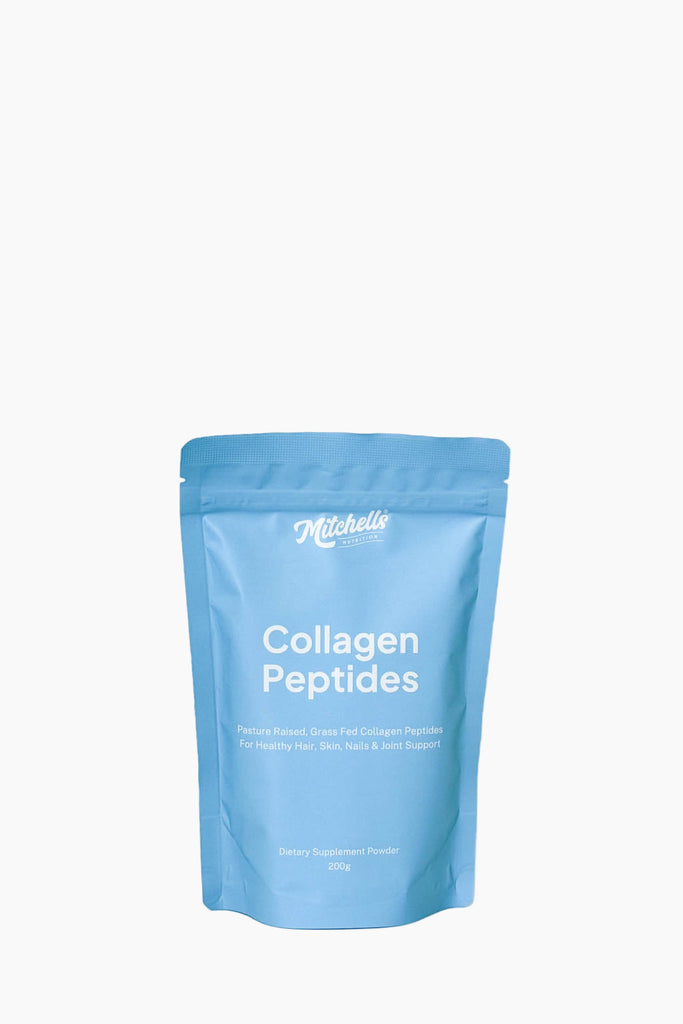 Blue package of Collagen Peptides on a white background