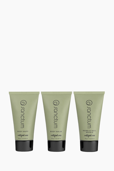 Three skincare products from the brand 'Sanatum' on a white background
