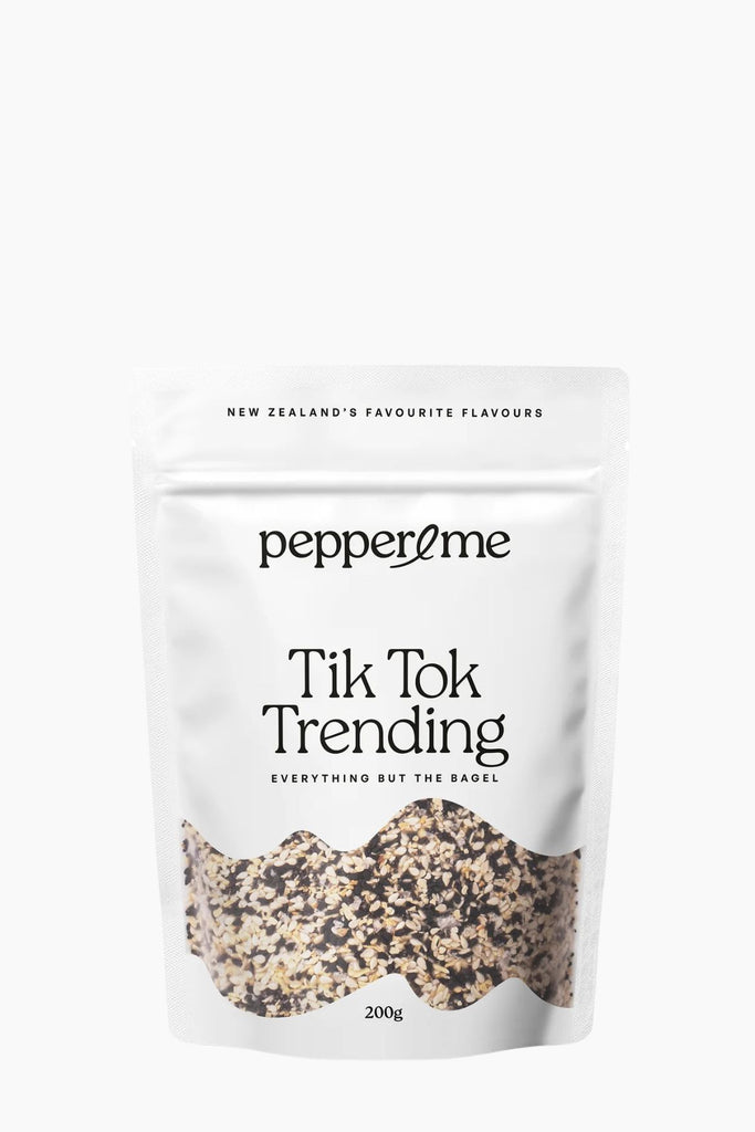 Pepper Me snack package with 'Tik Tok Trending' text on a white background