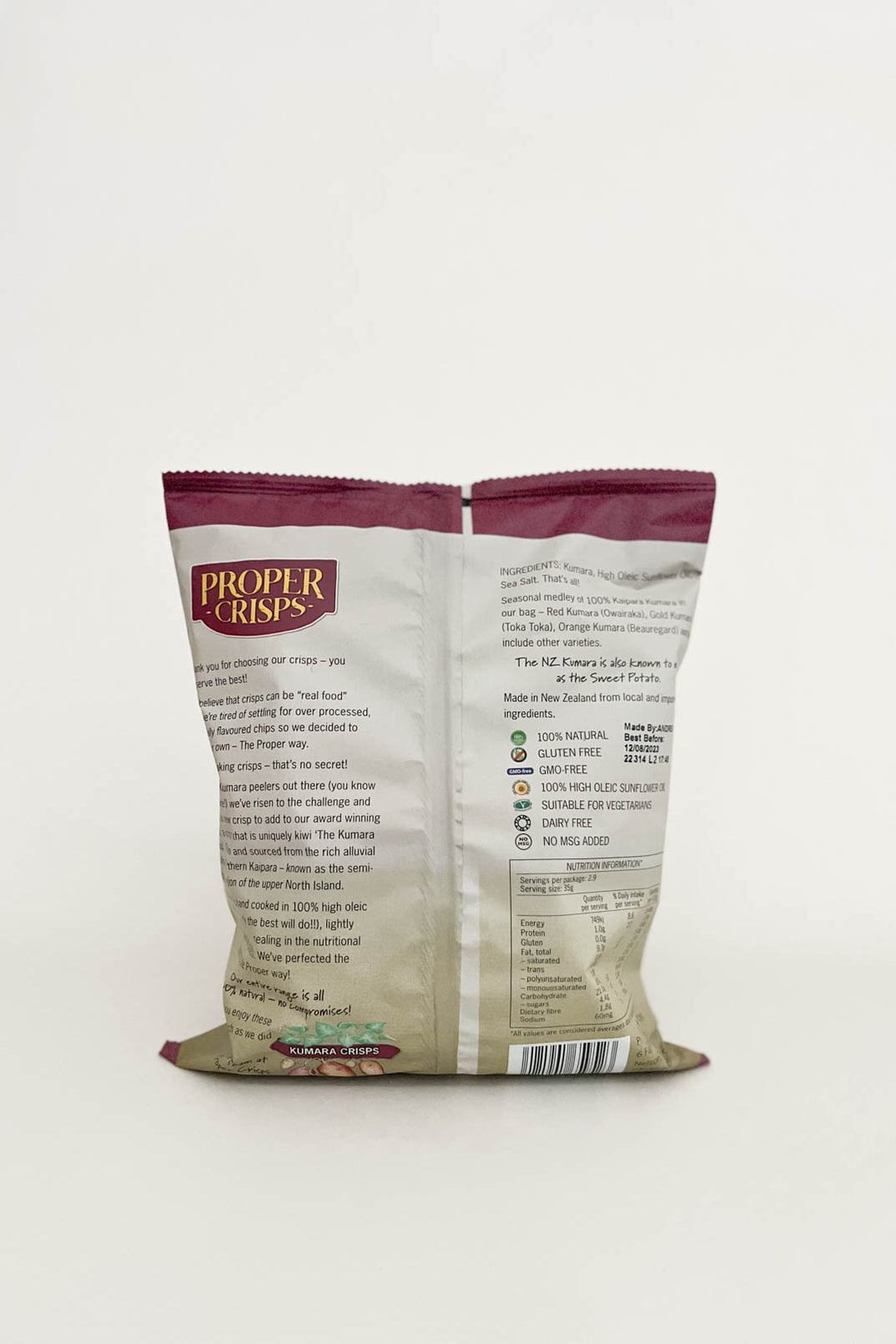 Proper Crisps Kumara Chips Down to Earth Organics