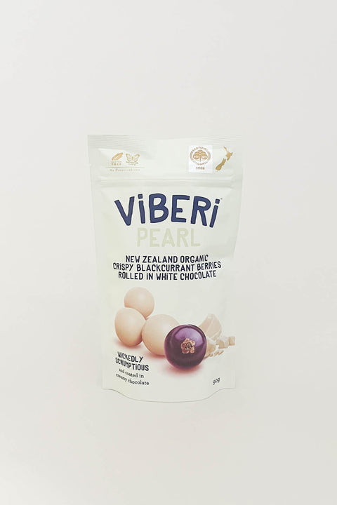 Viberi Pearl Organic White Chocolate Rolled Blackcurrants